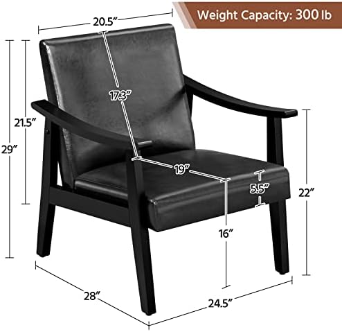 Yaheetech Accent Chairs, Mid-Century Faux Leather Armchairs, Black
