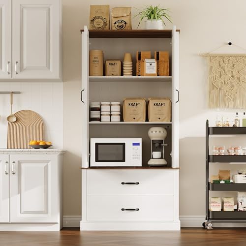 GarveeHome Kitchen Pantry Cabinet, Farmhouse Storage Cabinet with Barn Doors,...