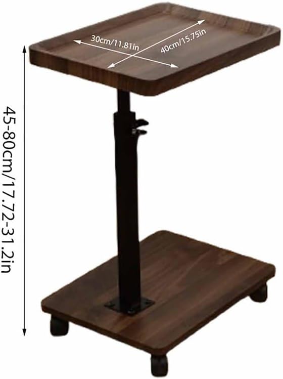 C Shaped End Table Adjustable Height with Wheels, Couch Tables That Slide Und...