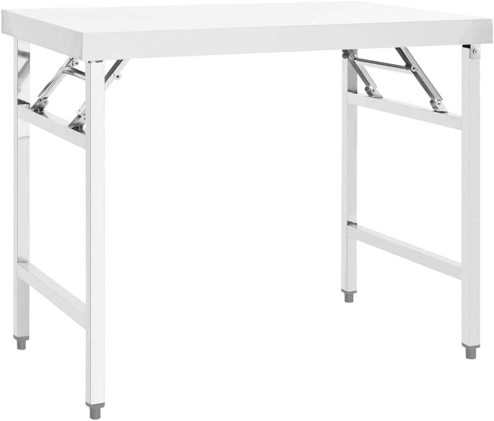 vidaXL Kitchen Folding Work Table 39.4"x24"x32" Stainless Steel