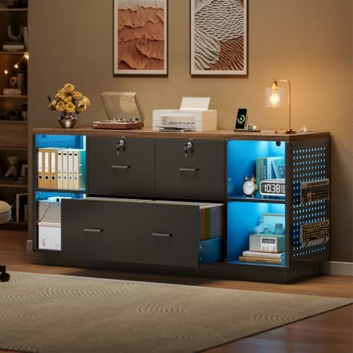 SEDETA 55" File Cabinet with Lock, Large 3 Drawers Filing Cabinets for H...