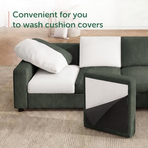 HONBAY Corduroy Sectional Sofa with Storage Ottoman, 6 Seaters L Shaped Small...