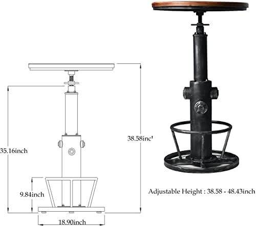 Topower 3 Piece Pub Bar Set Retro Round Bar Table and Stools for 2 Height Adj...
