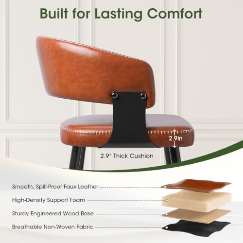 26" Counter Height Bar Chairs Set of 4, Padded Island Chairs, Brown