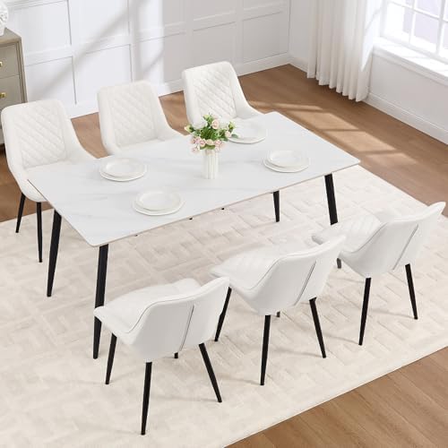 Dining Chair Set of 6, Modern Dining Chairs with Thick Cushions, Faux Leather...