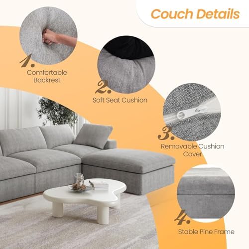 JACH L-Shaped Cloud Sectional Sofa for Living Room, Modular Convertible Sofa,...