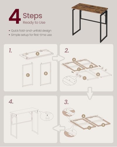 VASAGLE Folding Desk, Small Computer Desk, Foldable Table 31.5 Inch