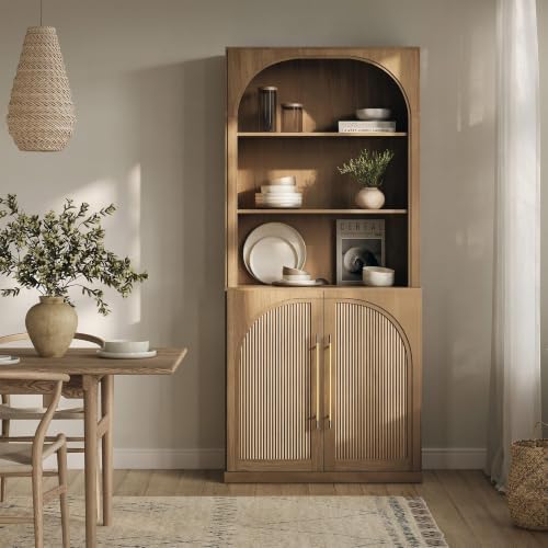 BELLEZE 72" Modern Wood Bookshelf with Arched Doors,Tall Storage Cabinet...
