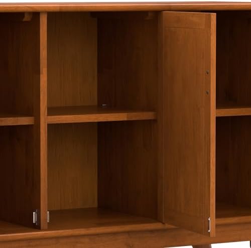 SIMPLIHOME Draper 50" Wide Solid Wood 3-Door Buffet in Teak Brown