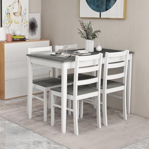 GOFLAME 5 Piece Dining Table Set for 4, Farmhouse Kitchen Table and 4 Chairs ...