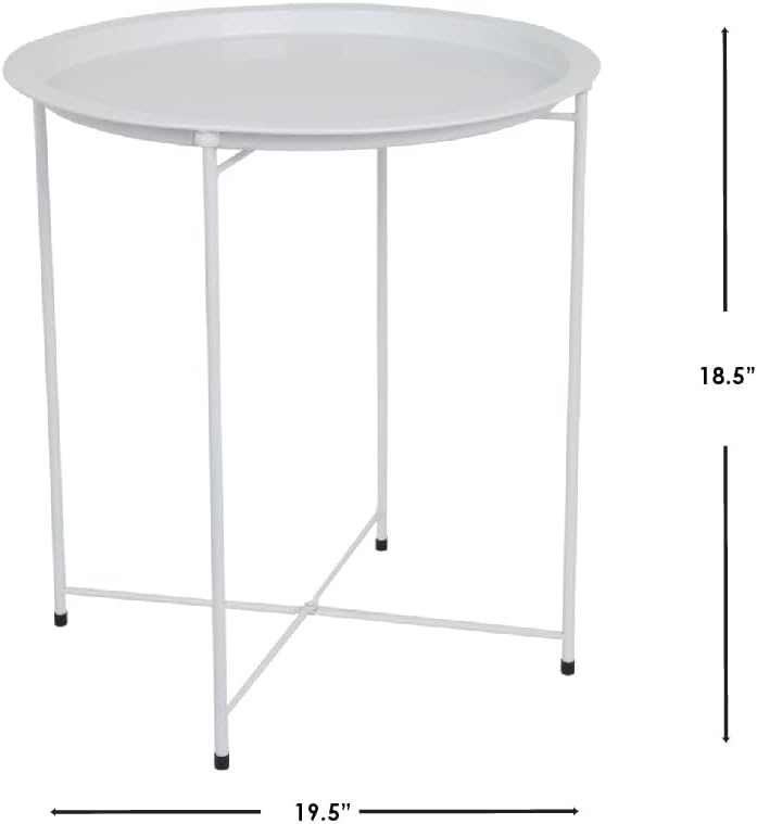 Home Basics , Matte White Foldable Round Multi-Purpose Metal Side Accent, Cof...