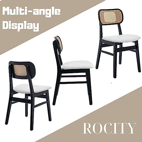 ROCITY Rattan Dining Chairs Set of 4 Black Wooden Dining Room Chairs White Fa...