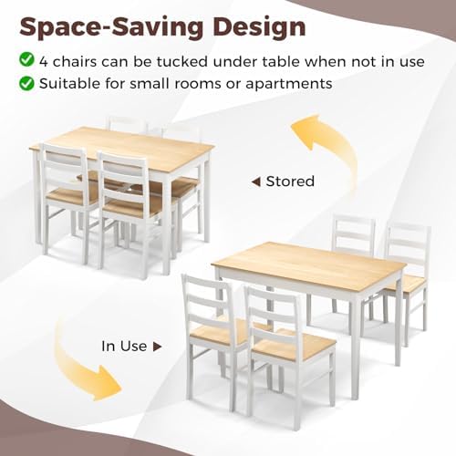 GOFLAME 5 Piece Dining Table Set for 4, Farmhouse Kitchen Table and 4 Chairs ...