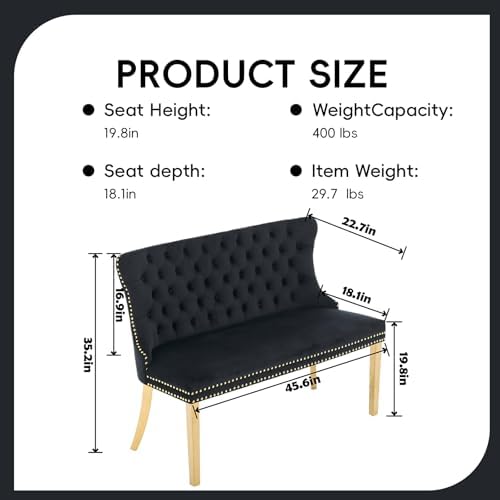 Velvet Double Dining Loveseat Bench with Wing Back, Tufted Upholstered 2-Seat...