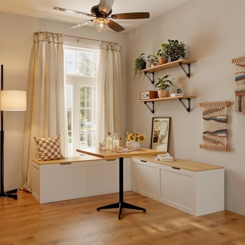 L Shaped Breakfast Nook Bench with Hidden Storage, 63 Inch Corner Dining Benc...