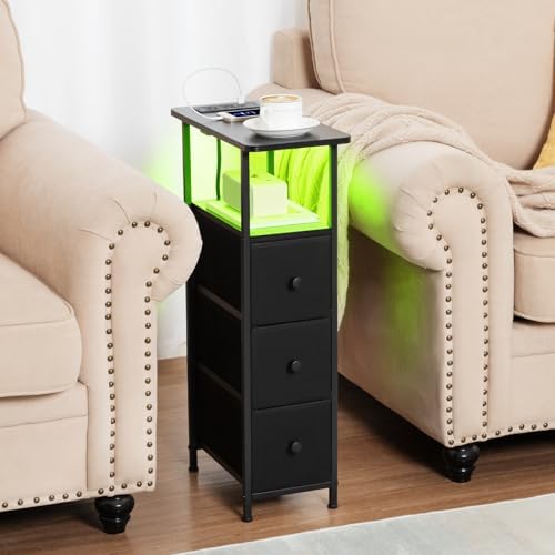 LOAKEKEL Narrow End Tables Living Room Set of 2 with Charging Station