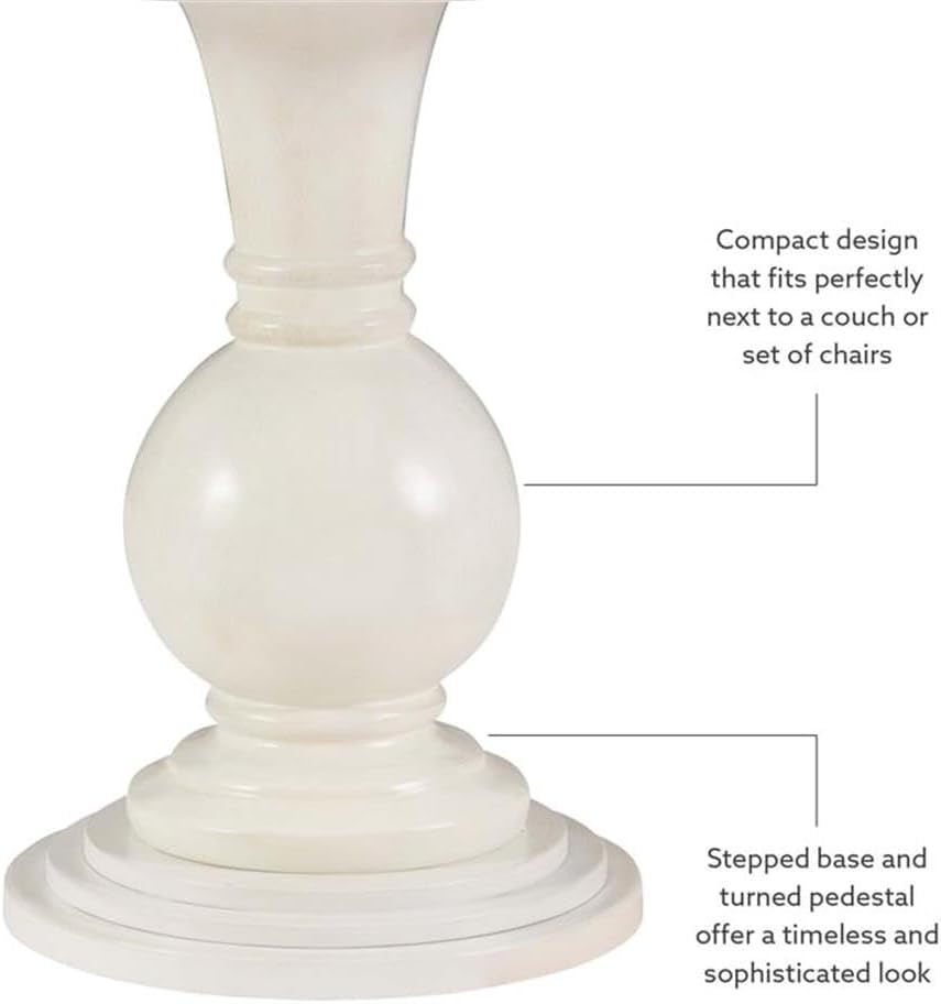 Pemberly Row Round Wood Accent Table, Cream Finish, 26 in Height, Pedestal Ba...