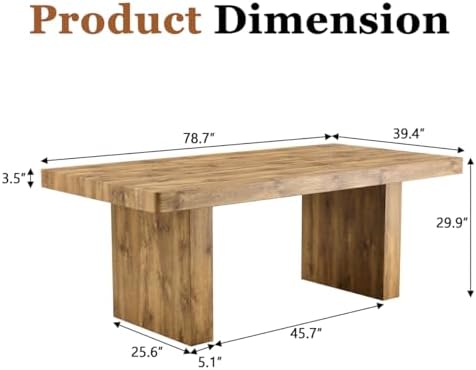 Wooden Dining Table for 6-10 People, 79-Inch Farmhouse Dining Room Table with...