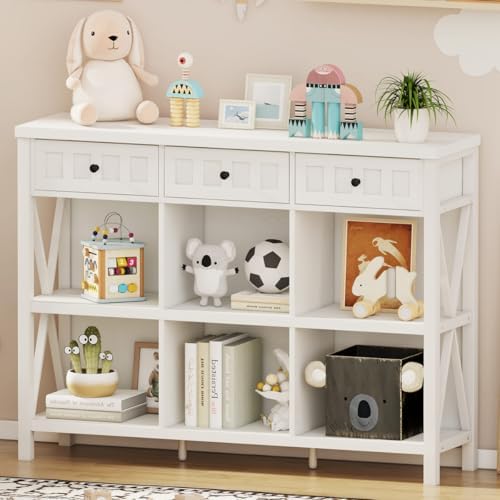 FATORRI 6 Cube Storage Organizer Bookshelf with 3 Drawers, 47 Inch Long Horiz...