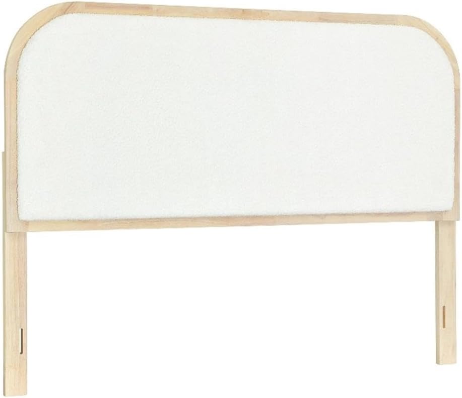 Pemberly Row Full/Queen Boucle Headboard, Natural Wood Frame with White Uphol...