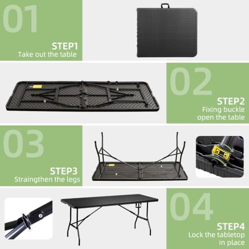 6FT Folding Table Portable Picnic Table Heavy-Duty Fold-in-Half Utility 6 Foo...