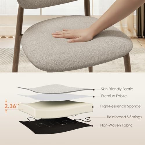 MALOL Upholstered Curved Back Dining Chairs Set of 2, Camel