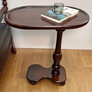 Solid Wood Rolling Side Table, Mobile Sofa End Table with Wheels for Sofa, Be...