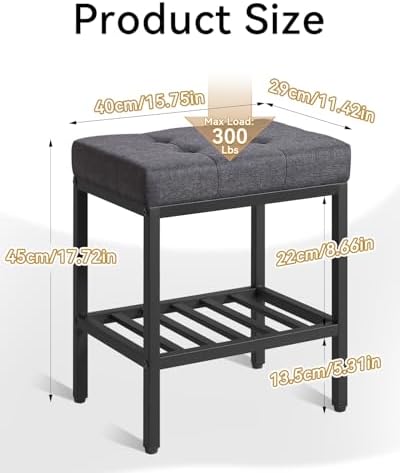 IBUYKE Rectangular Makeup Stool, Linen Seat Vanity Chair, Dark Gray WBD017G |...