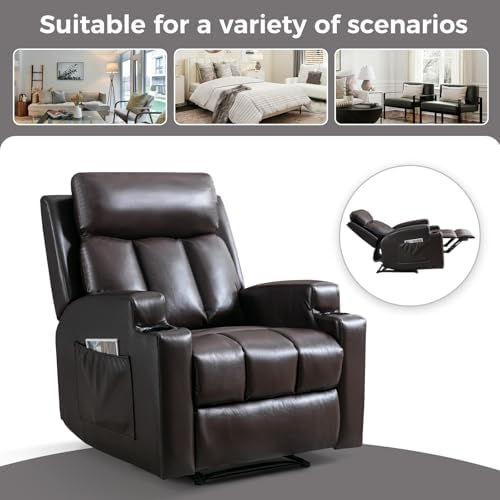 CANMOV Manual Recliner Chair with Massage and Heat,Breathable Leather Recline...