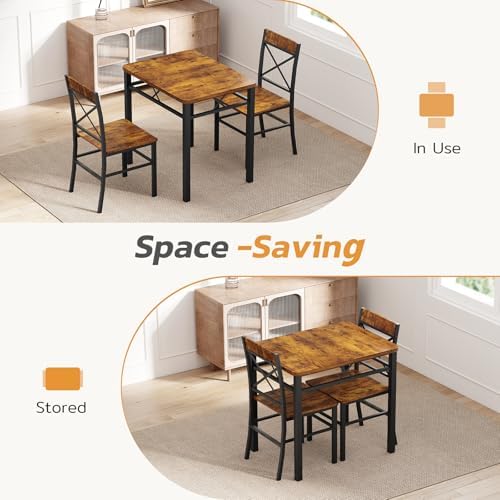 Zevemomo 3-Piece Dining Table Set, Dining Table for 2, Brown