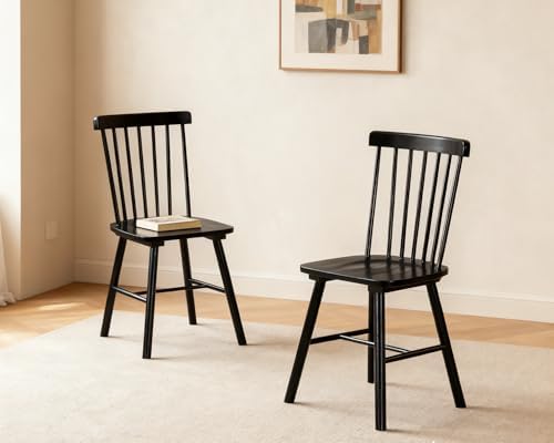 PrimeZone Windsor Dining Chairs Set of 2 with Spindle Back, Black
