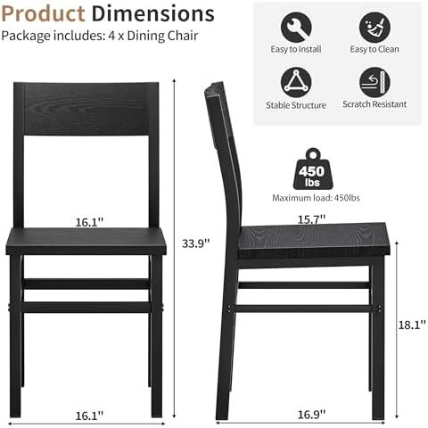 MECHYIN Black Dining Chairs Set of 4, Upgrade Farmhouse Kitchen Room Chair