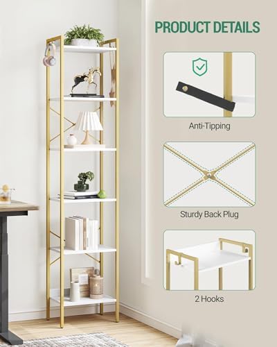 Hzuaneri Bookshelf, Book Shelf, Industrial Bookcase with 2 Hooks