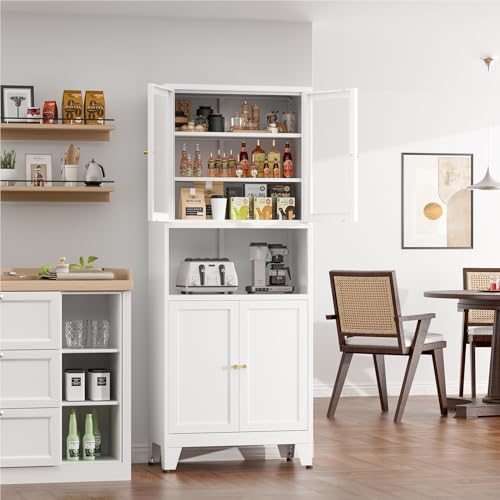 COFaR 69" Pantry Cabinet,Metal Storage Cabinet with Doors and Shelves,White