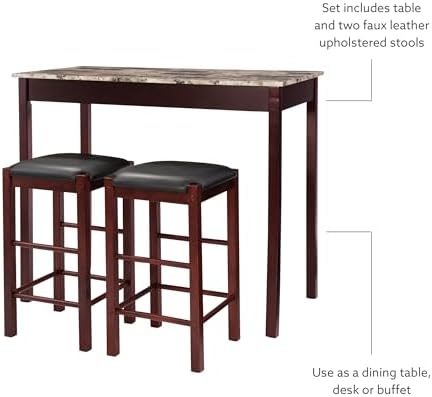 Linon Brown 3-Piece Table Faux Marble Tavern Set, 42" w x 22.25" d ...