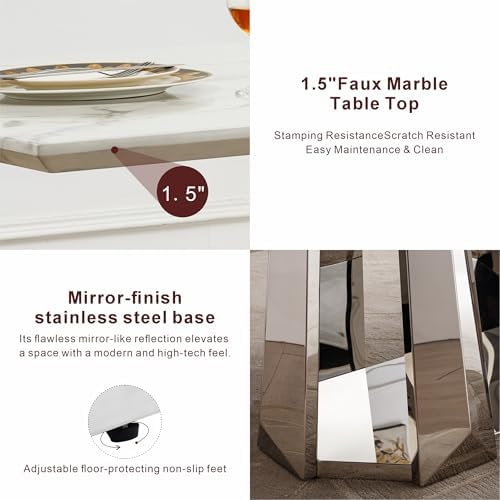 70'' Faux Marble Dining Table for 6-8, Modern Dining Room Table with ...