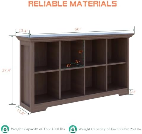 OSCHF 8-Cube Open Bookcase with Base, 2-Tier Low Cabinet, Walnut
