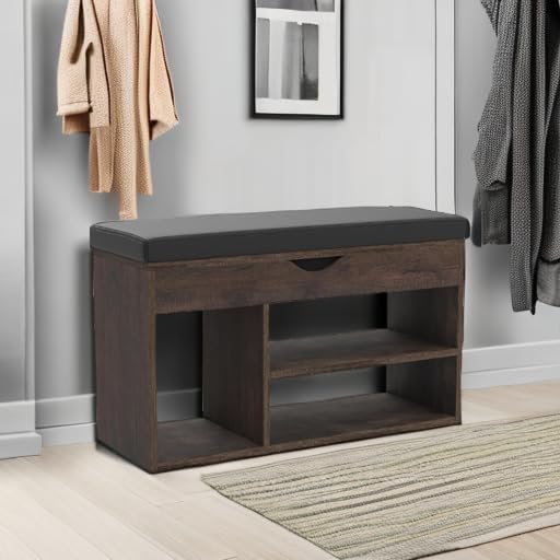 Apicizon 31 Inches Storage Bench with Padded Cushion, Shoe Bench with Storage...