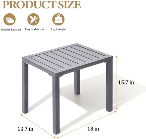 Crestlive Products Outdoor Side Table Set of 2, Aluminum Rectangular Side/End...