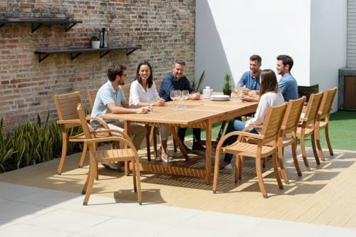 Amazonia Berlin 11-Piece Teak Finish Rectangular Extendable Patio Dining Set ...