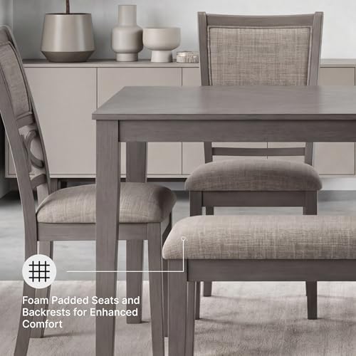 Signature Design by Ashley 6-Piece Wood Dining Table Set with Bench, Gray