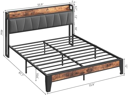 LIKIMIO Full Size Bed Frame with Storage Headboard and Charging Station