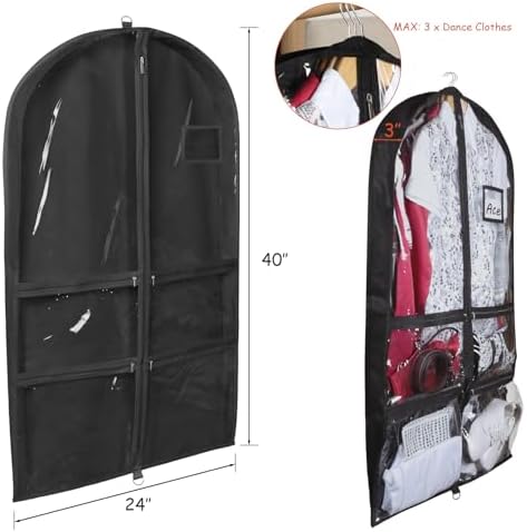 Syeeiex 40 Inch Clear Dance Costume Garment Bag, Black, 5 Pack | Clear PVC Wi...