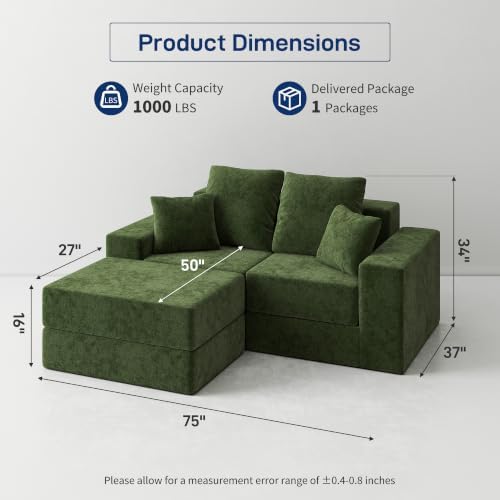 Cloud Modular Sectional Sofa, Comfy Couch for Living Room, Modern L-Shaped Co...
