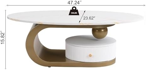 Modern Nesting Coffee Table Set of 2, Oval and Round Coffee Table Set for Liv...