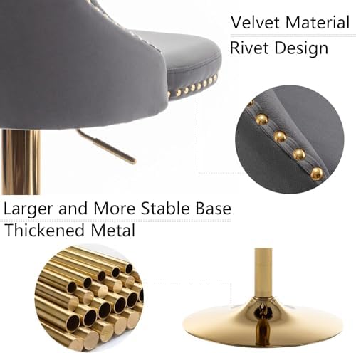 Cinxzar Gold Velvet Bar Stools Set of 4, Swivel Counter Height Bar Stools wit...