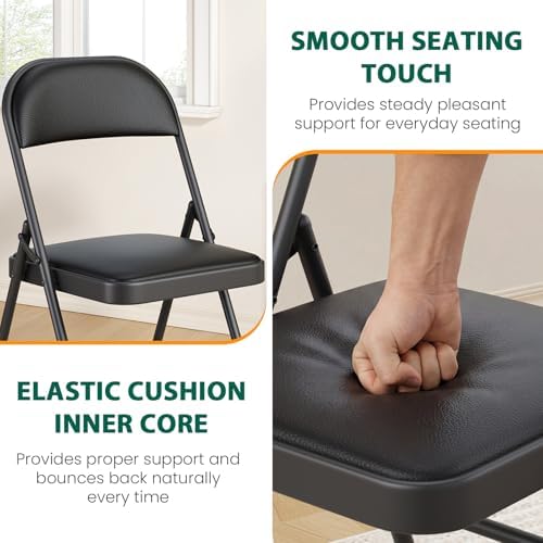 Folding Chairs 4 Pack,350 lbs Heavy Duty Metal Frame Folding Chairs with PU L...