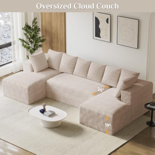 ONEMMLION 131" Oversized Cloud Couch Sofa with Chaise, Beige | Corduroy,...