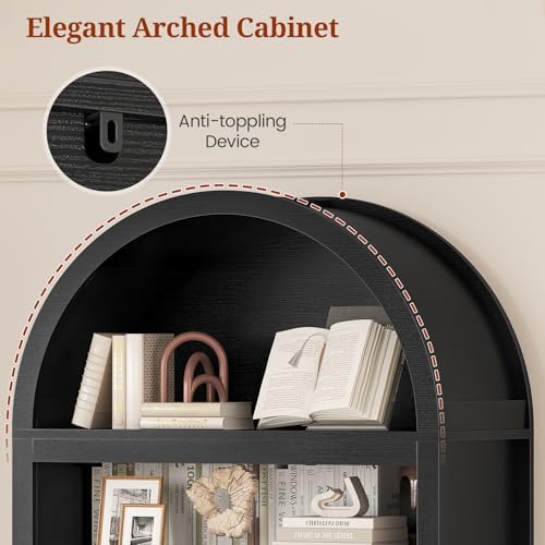 81" Tall Arched Cabinets,Bookcase with storage,Mid-Century Modern 6-Tier...