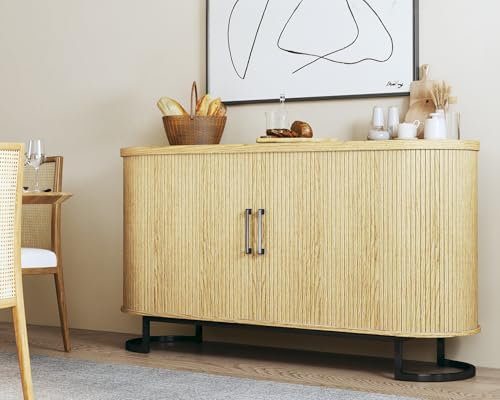 HUAHUU Sideboard Buffet Cabinet with Storage, 54.3" Fluted Tambour, Adju...